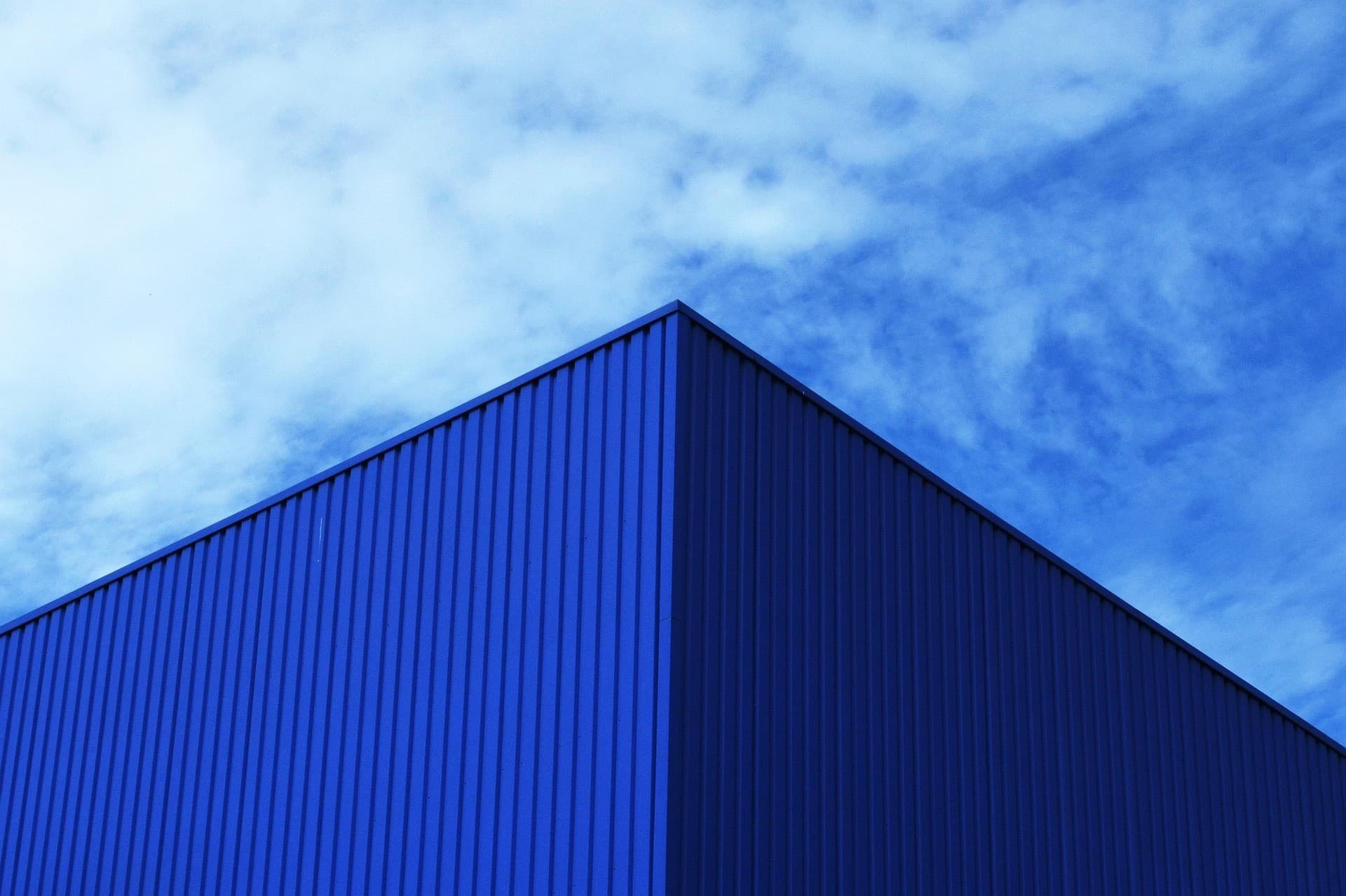 Blue architectural corrugated building
